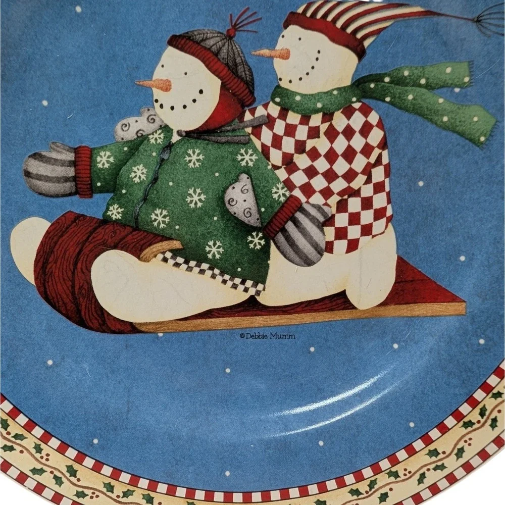 Vintage Sakura Debbie Mumm Plate Salad Christmas Holiday Jolly Snowmen 2000‎